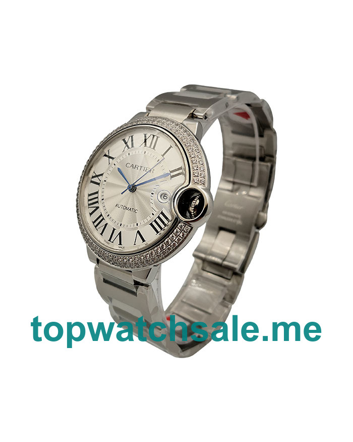 UK 42MM Silver Dials Cartier Ballon Bleu WE902035 Replica Watches