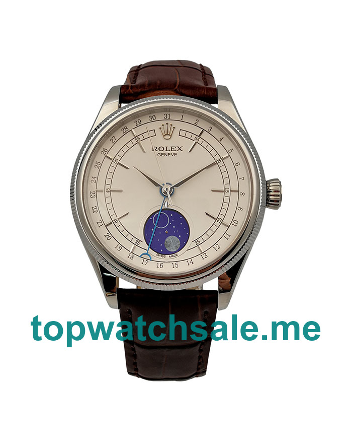 UK 39MM White Steel Rolex Cellini 50535 Replica Watches