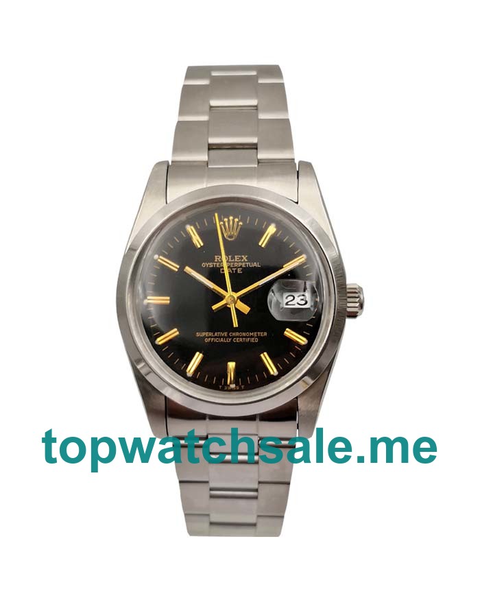 UK 34MM Black Dials Rolex Oyster Perpetual Date 115200 Replica Watches