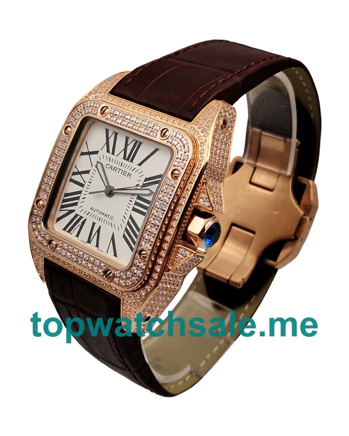 UK Swiss Movement Cartier Santos WM502151 Replica Watches With White Dials For Men
