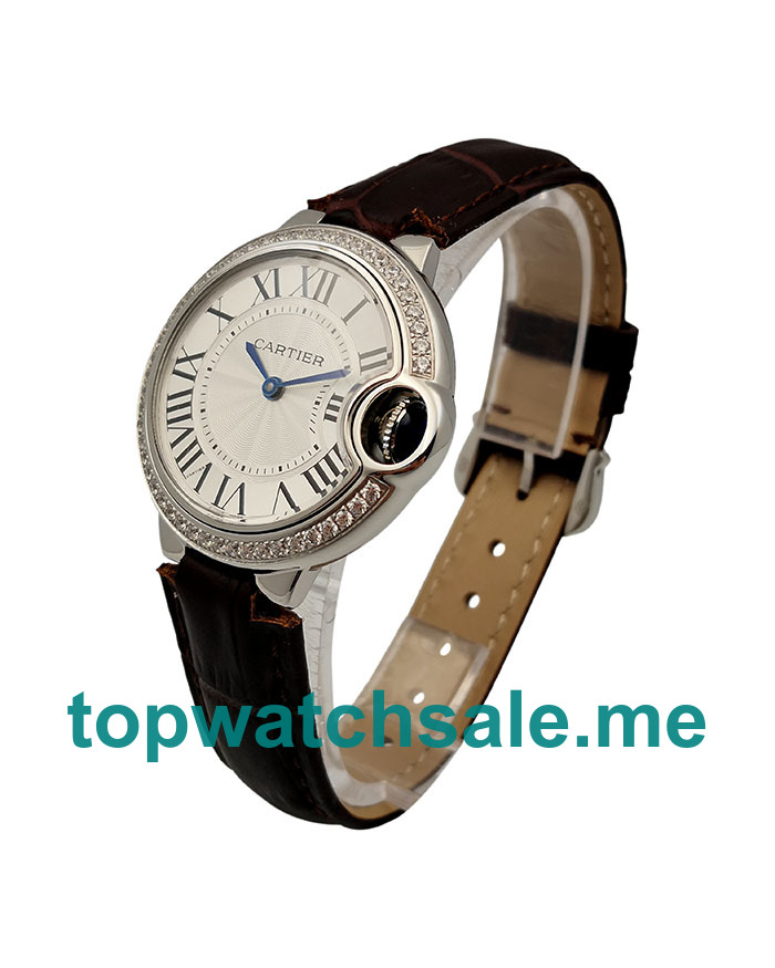 UK 33MM Silver Dials Cartier Ballon Bleu W4BB0016 Replica Watches