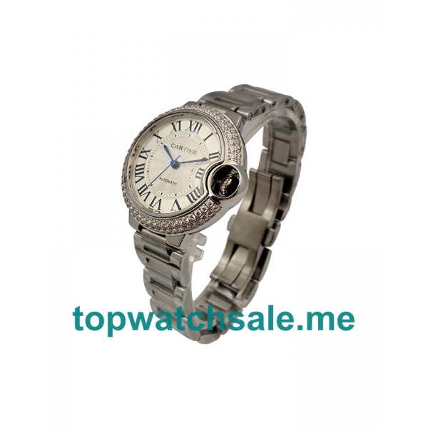 UK 33MM Silver Dials Cartier Ballon Bleu WE902035 Replica Watches