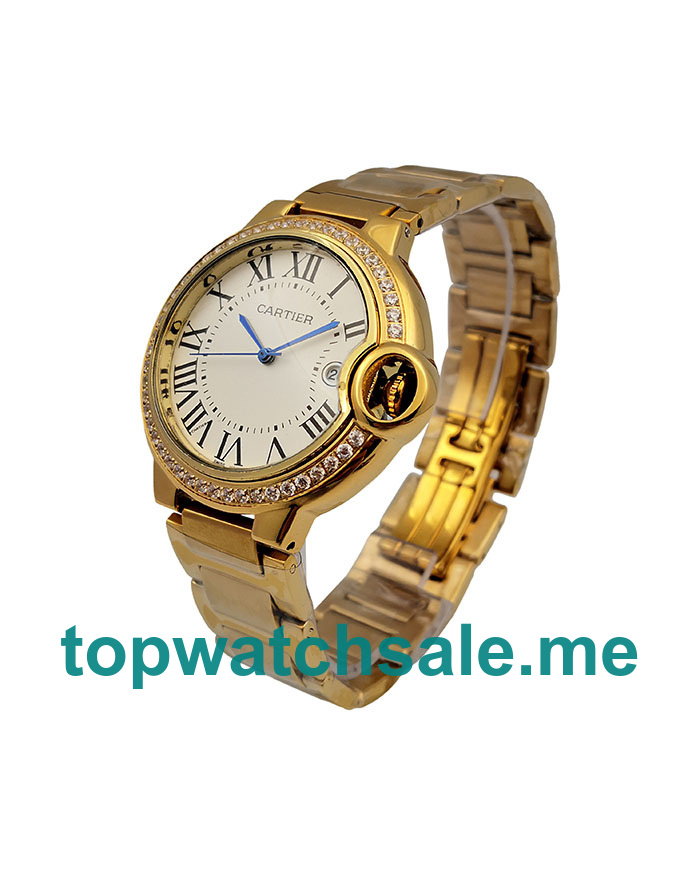 UK 36MM Gold Replica Cartier Ballon Bleu WJBB0007 Watches