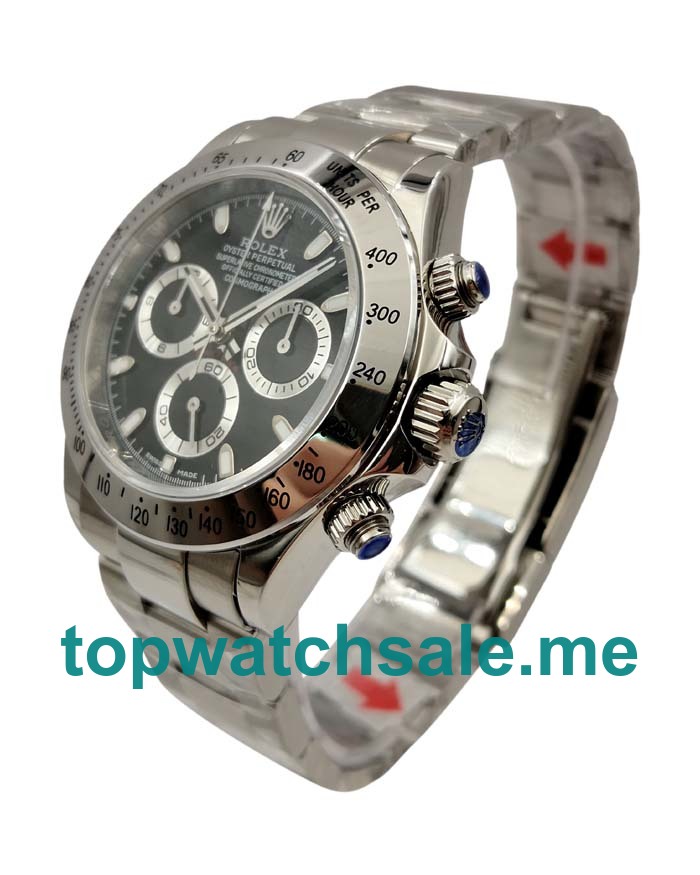 UK 40 MM Cheap Rolex Daytona 116520 Replica Watches With Black Dials For Men